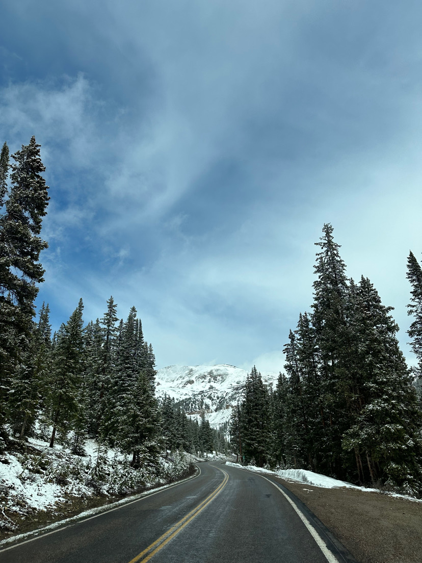 The road up Independence Pass on a semi-cloudy day.