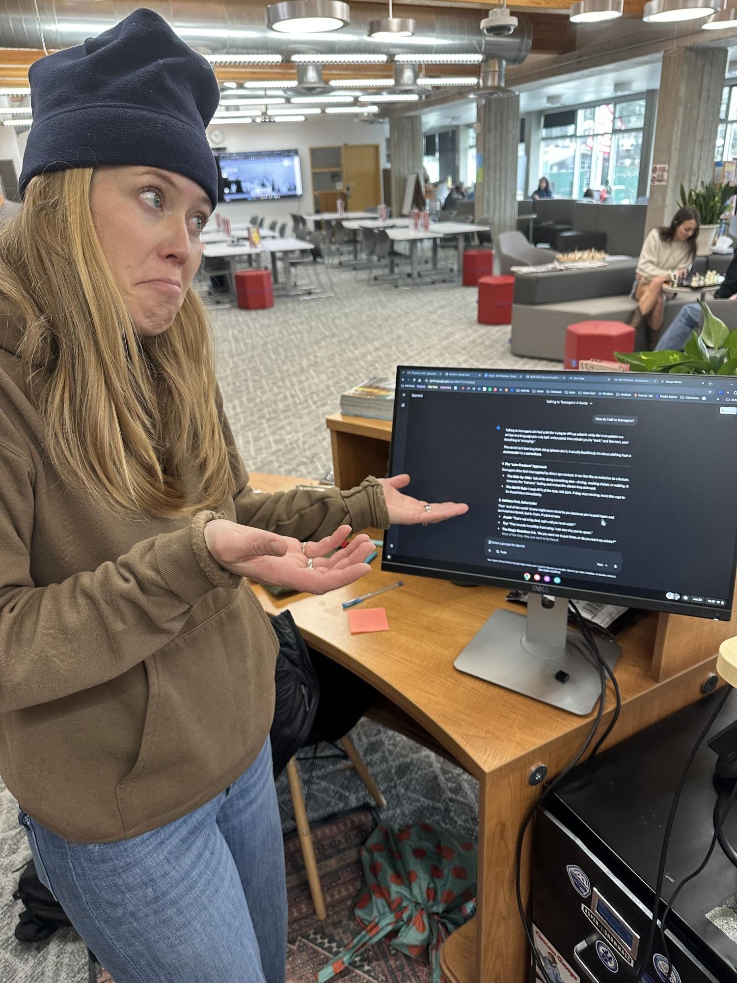 AHS Librarian, Haylen Gonzalez-Pita, seeming unsure about how to use AI in a structural manner.