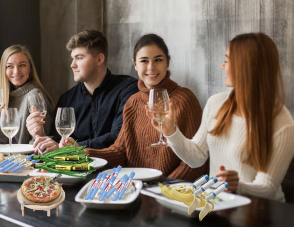 A group resturant-goers feasting on small portions of GPS drugs.