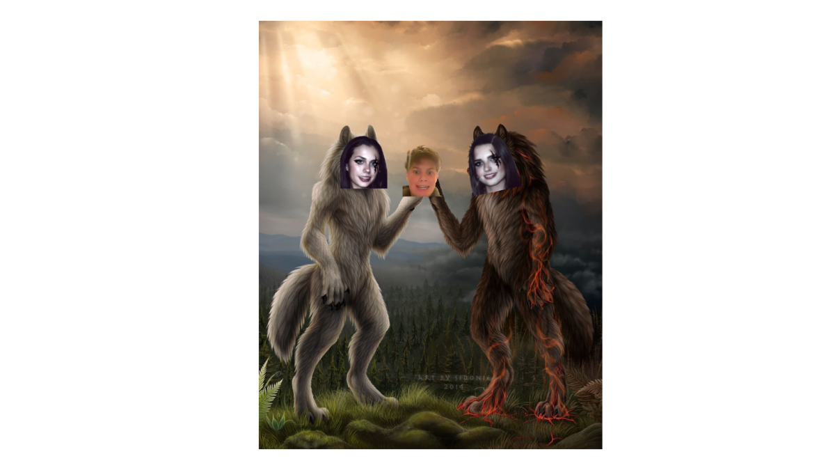 Two Alphas holding on to a Freshman. They use their jawline strength to ascend a new Alpha.