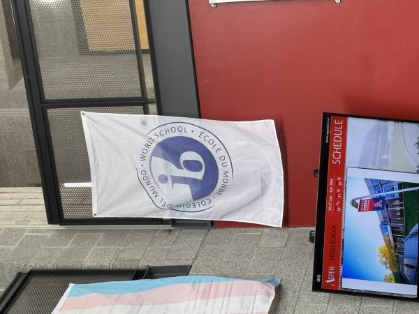 An IB flag hangs at AHS, reminding students that AHS is an IB school. 